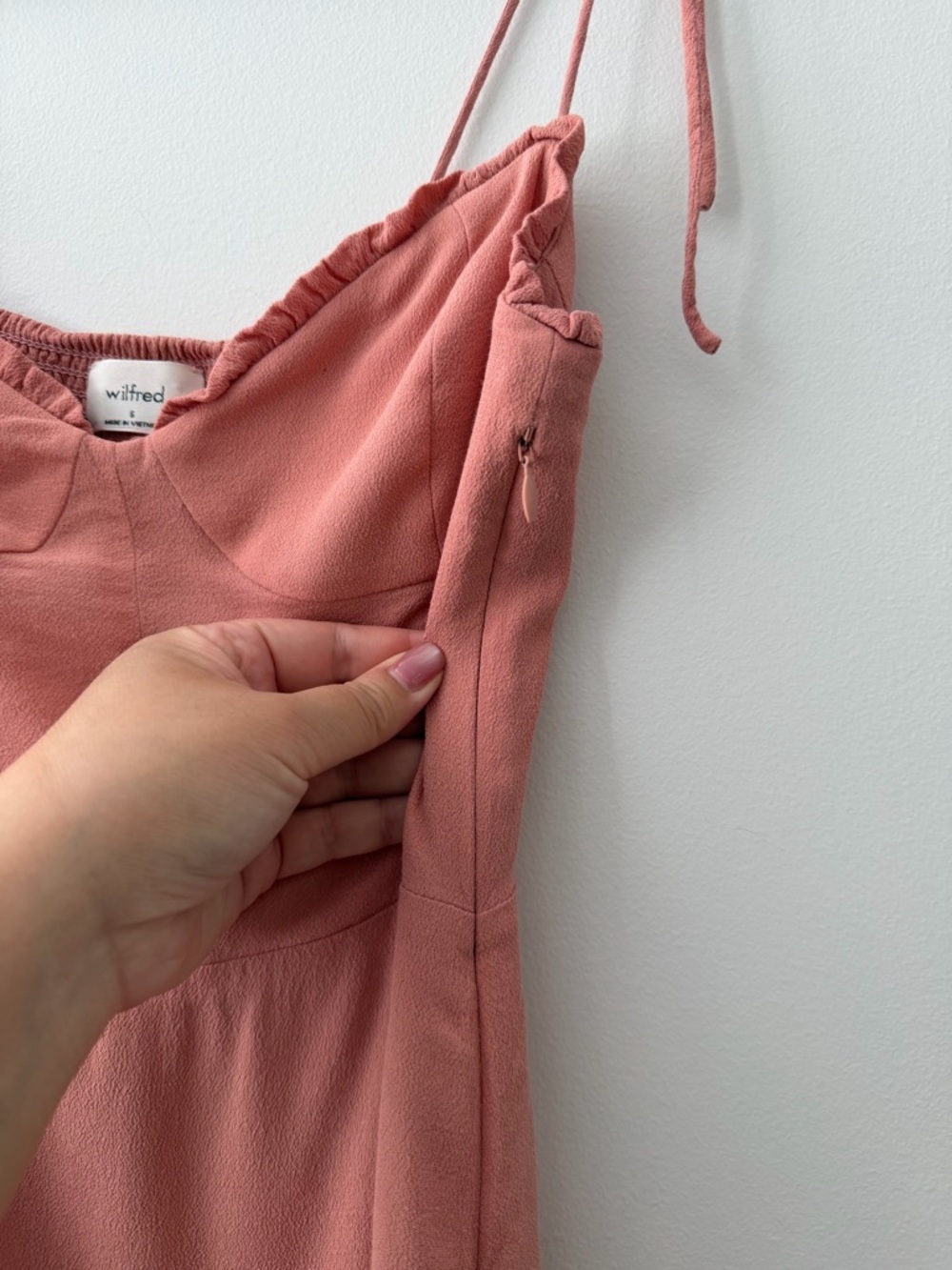 Aritzia Wilfred Fable Sweetheart Bustier Mini Dress Dusty Rose Pink Crepe Sz 6 - Picture 8 of 16